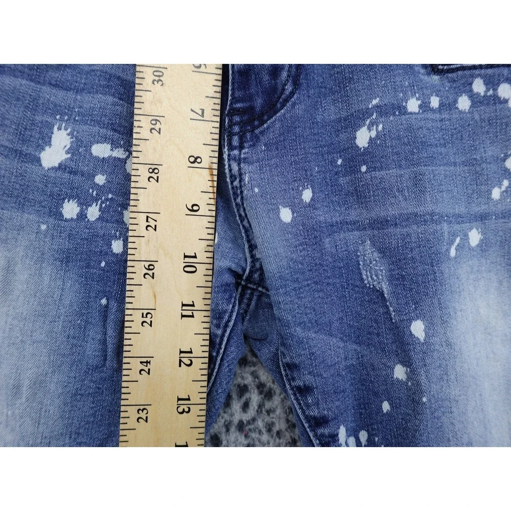 Black Premium Moto Skinny‎ Jeans Mens 34 Blue Good Distressed Paint Splatter